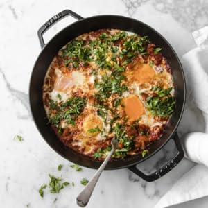 30-MINUTE PANTRY SHAKSHUKA in a large pot on a countertop.