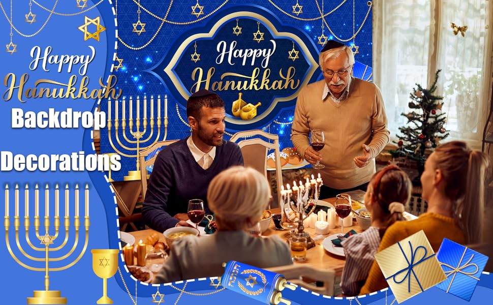 Hanukkah DecorationsHappy Hanukkah Backdrop Blue Hanukkah