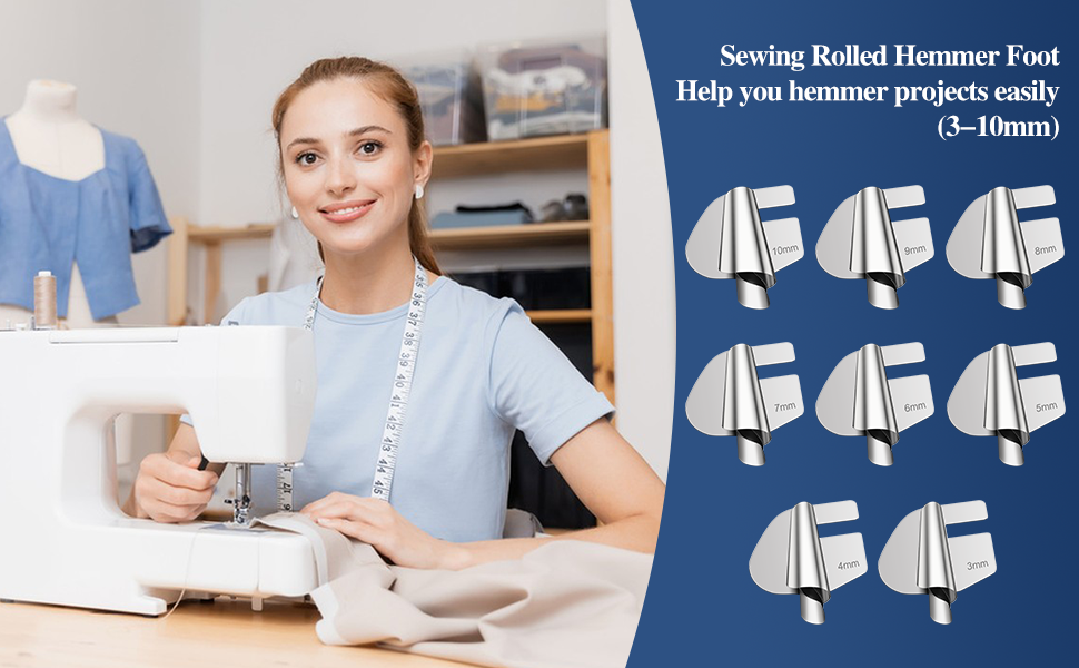 Sewing Rolled Hemmer Foot，2Pcs 10mm Sizes Wide Rolled Hem