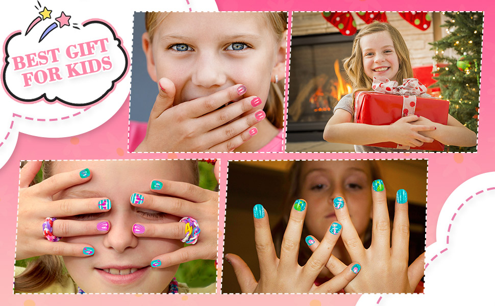 240 Pieces Fake Nails for Kids Girls Artificial Kids Press on Nails Pre Glue Full