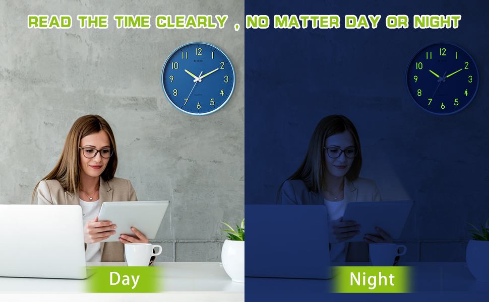 MEIRED Night Light Wall Clock 12 Inch Silent Non Ticking