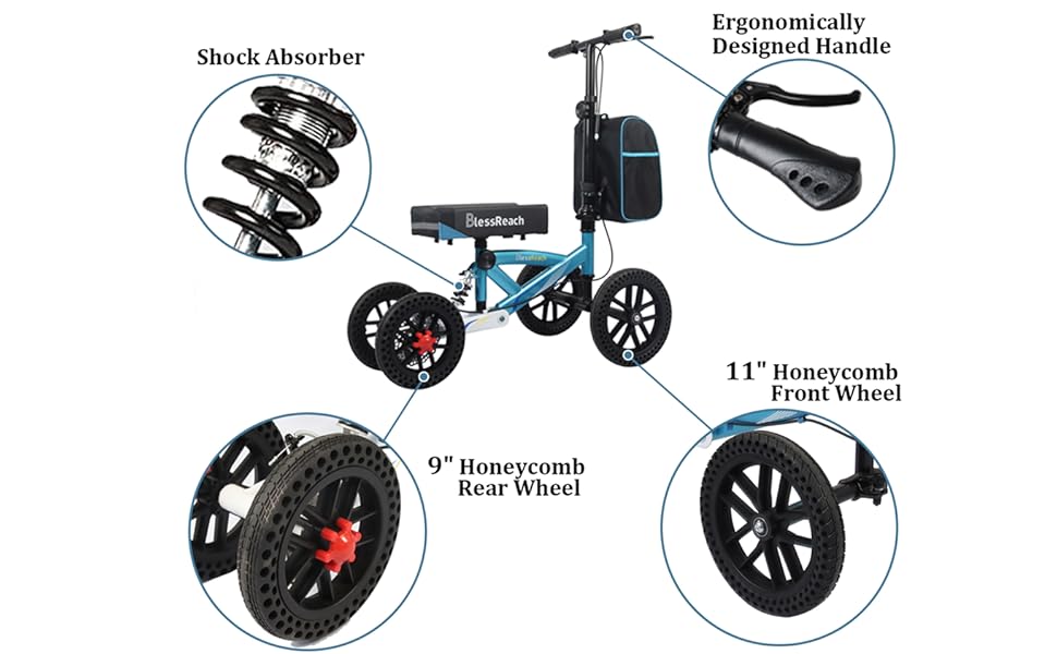 BlessReach Knee Scooter, All Terrain Foldable Knee Scooter Walker, Disc
