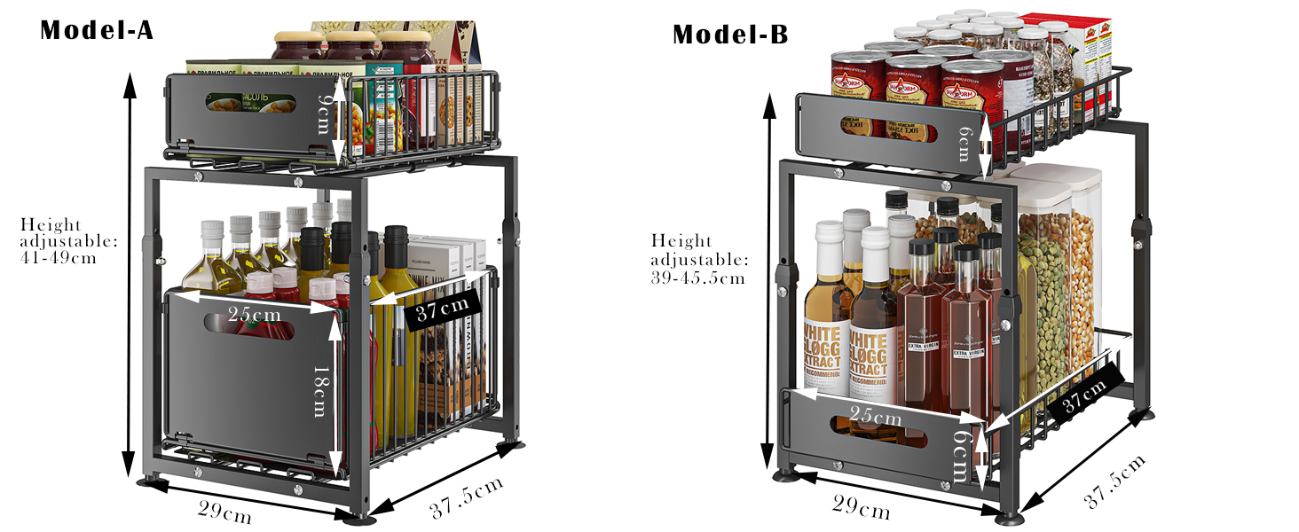 Série de schémas techniques montrant un système de rayonnage ou d'étagère modulaire sous plusieurs angles avec les mesures et les spécifications indiquées.