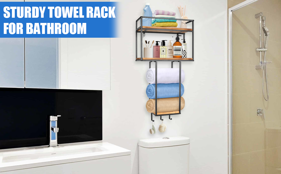 YOHSNOR Wall Mounted Towel Rack 3 Hooks, Large Capacity