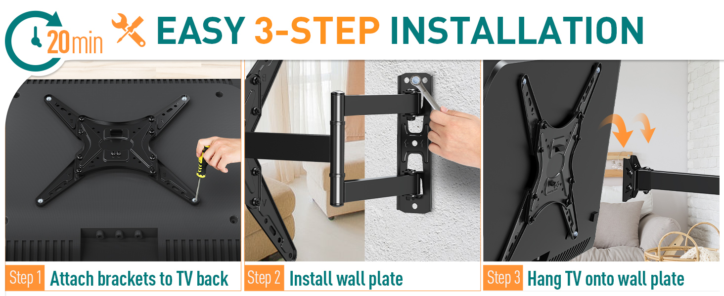 ELIVED TV Wall Bracket for Most 2660 inch TVs, Tilt and Swivel Wall