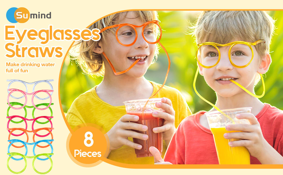 8 Pieces Silly Straw Glasses Eyeglasses Straws Eyeglasses