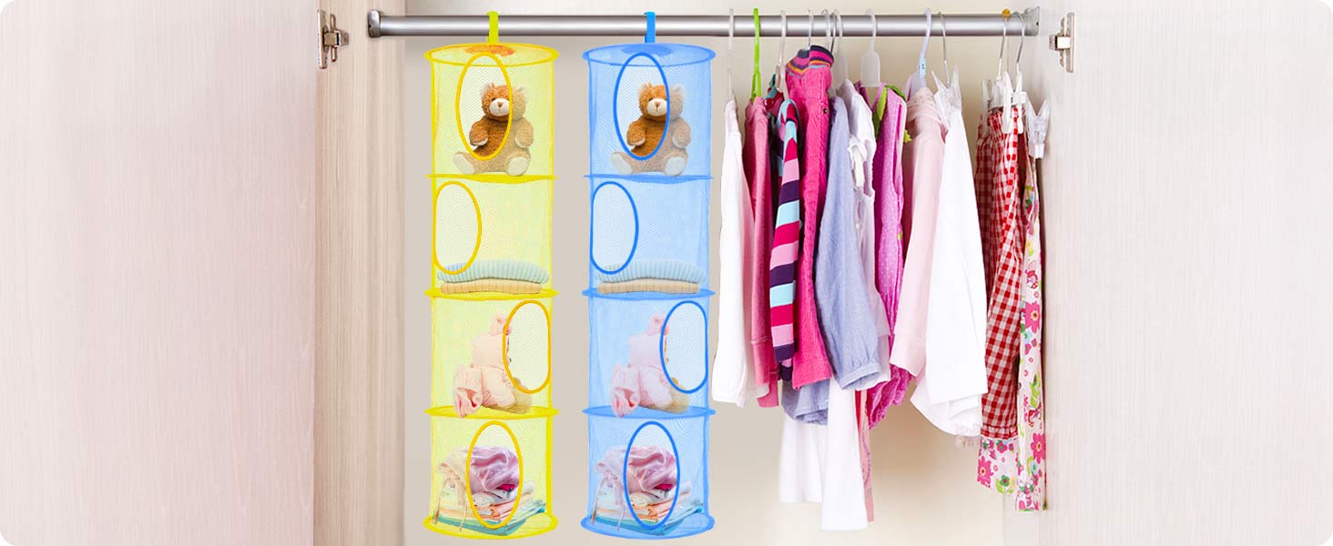 LIVEHITOP Hanging Toy Storage 4 Tier, 3 PCS Foldable Save Space Teddy