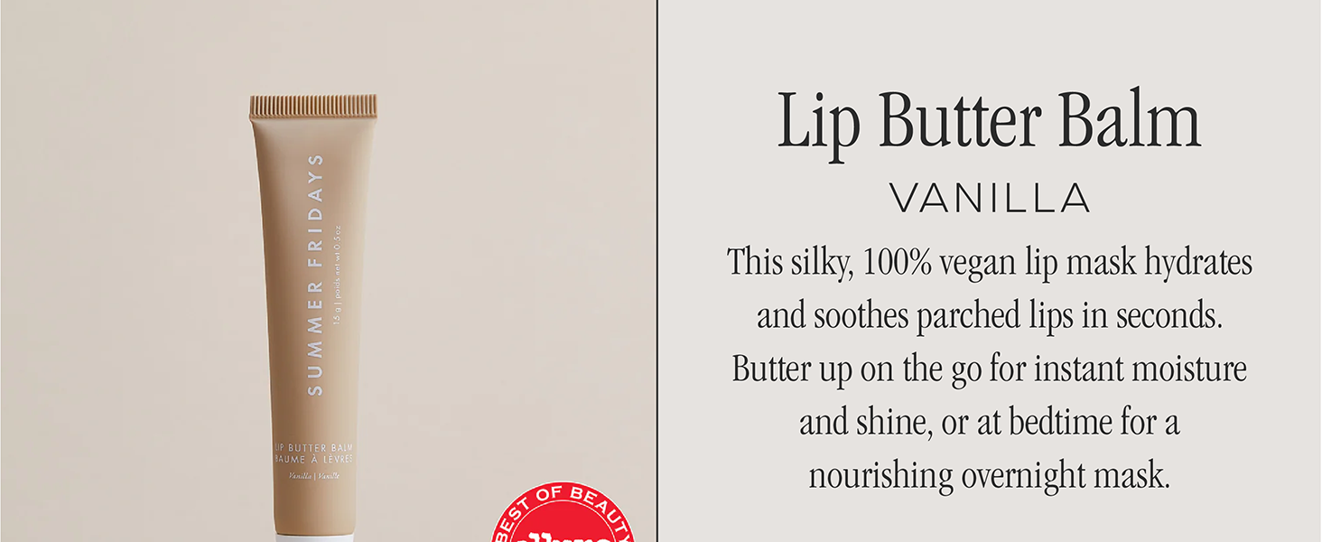 Summer Fridays Lip Butter Balm - Conditioning Lip Mask and Lip Balm for Instant Moisture, Shine and Hydration - Sheer-Tinted, 1 lip butter balm vanilla