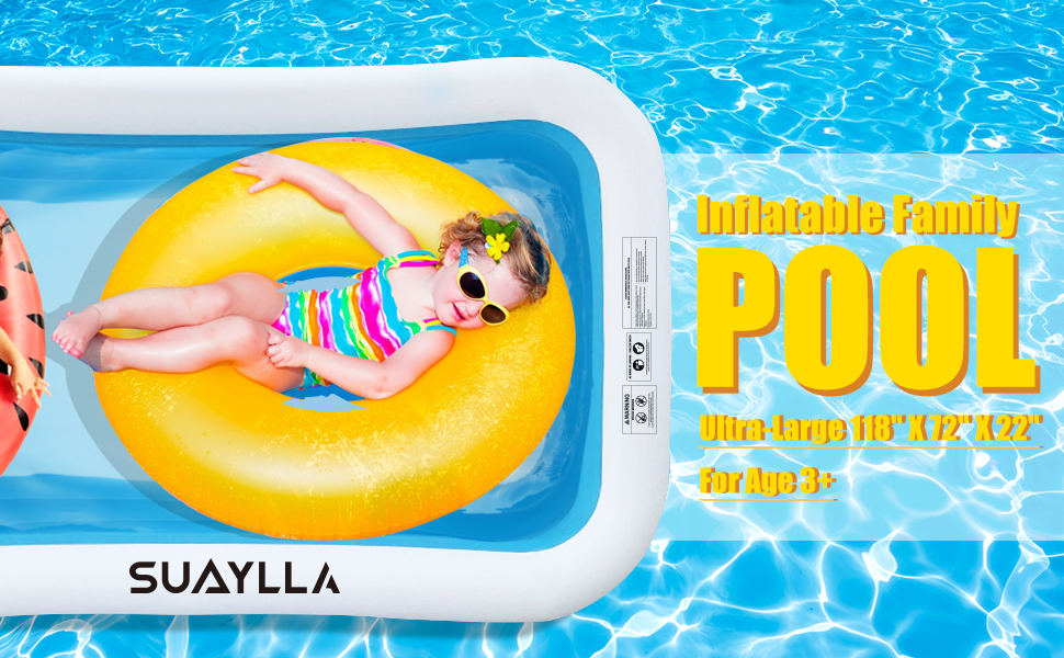 Inflatable Family Pool Ultra-Large 118" X 72" X 22" For Age 3+