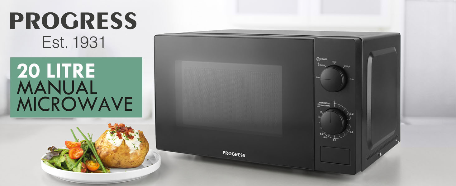 image of the progress black microwave 20 litres with two turn dials