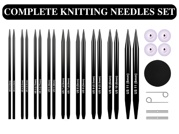 Interchangeable Circular Knitting Needles Set Aluminum US Sizes 2.5, 4, 5, 6, 7, 8, 9, 10, 11 