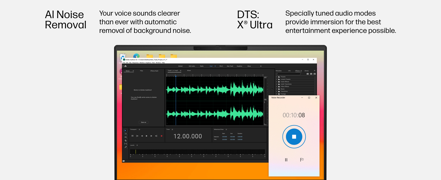 ai noise removal background audio sound dts x ultra technology immersion modes tuned