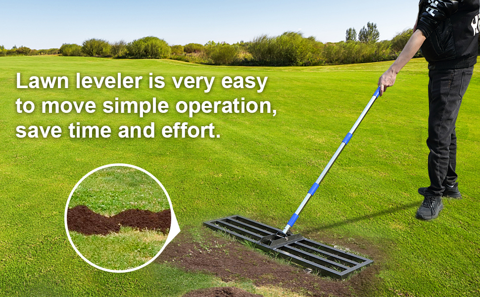 Lawn Leveling Rake, 6 FT Tall & 1 Inch Diameter Adjustable