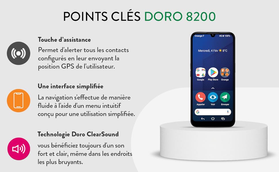 Doro 8200 4G Smartphone Unlocked Seniors Water Resistant Mobile Phone