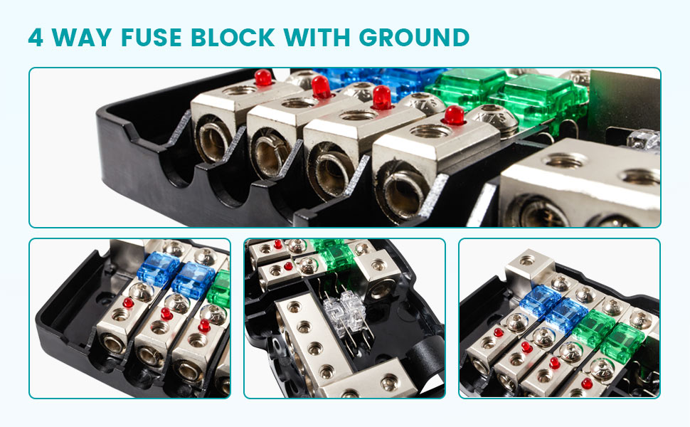 NuIth Car Audio Power Distribution Block 0/4 Gauge Input 4/