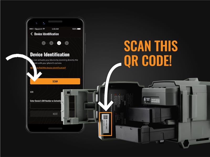 Open spypoint app and scan QR code on camera