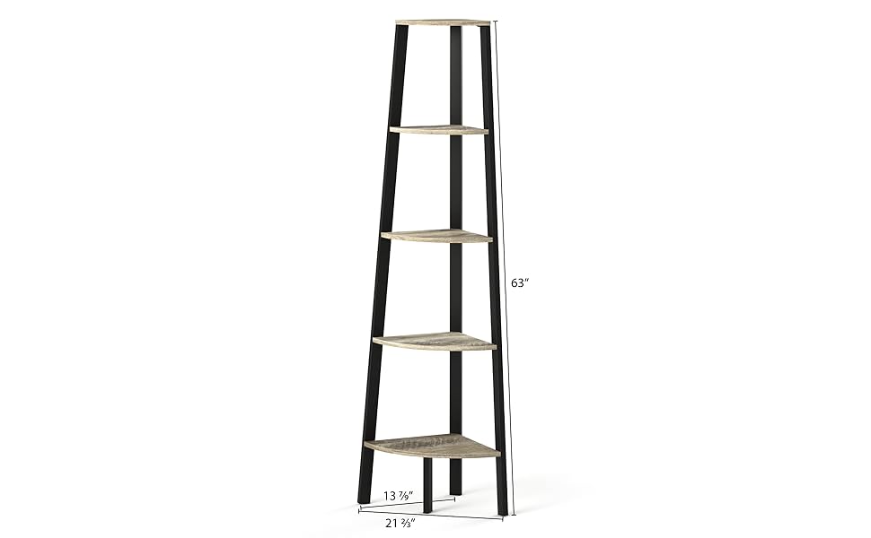 Ballucci Modern Corner Ladder Shelf, 5Tier Corner Bookcase