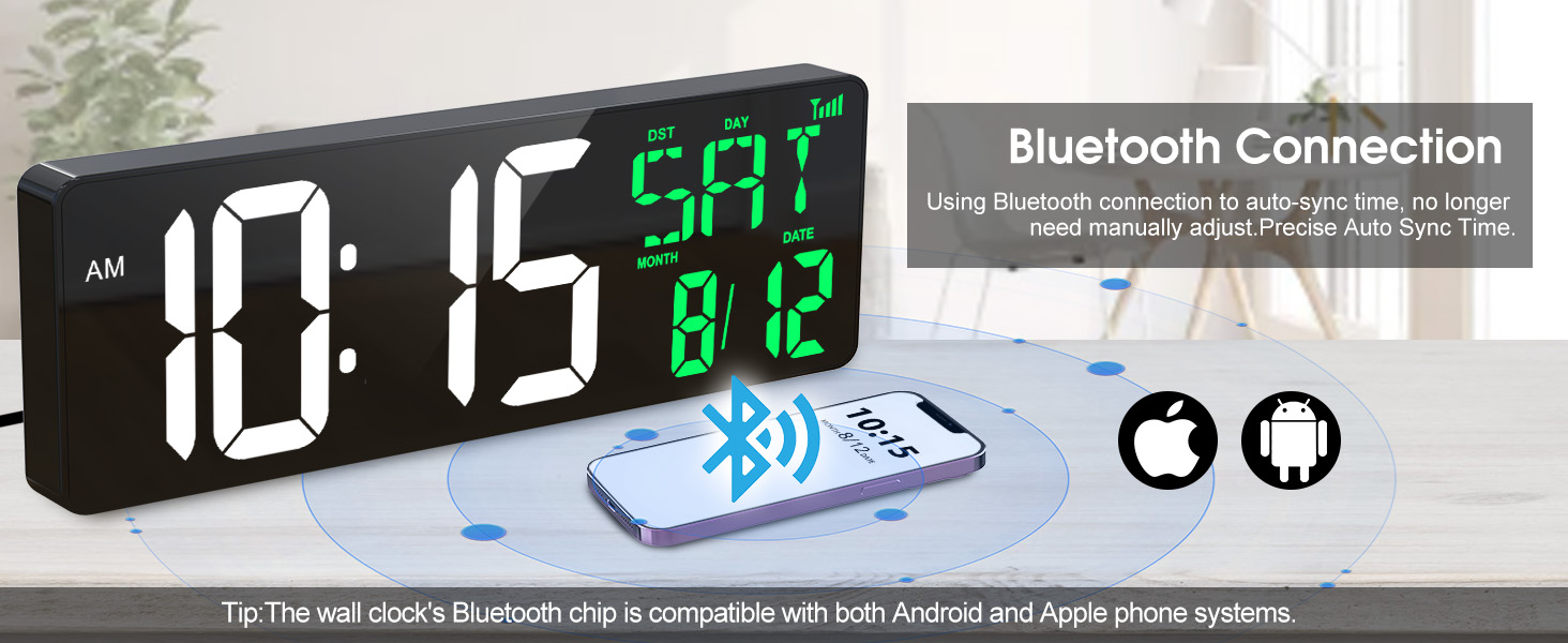 17 Inch Digital Wall Clock Large Display Bluetooth Sync