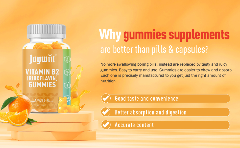 Joywiit Vitamin B2 Gummies Riboflavin 500mg for Adults