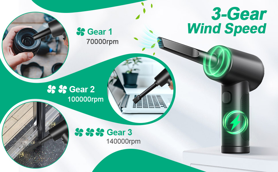 Compressed Air Duster, Powerful 140000RPM Cordless Air Duster, Portable