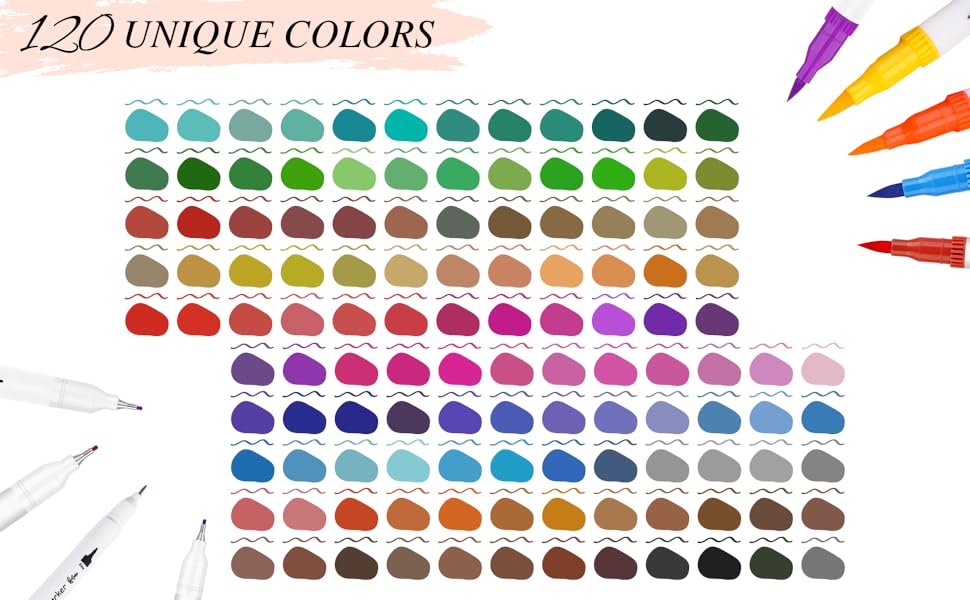 GC QUILL Art Markers for Adult Coloring 120 Colored Markers with Brush