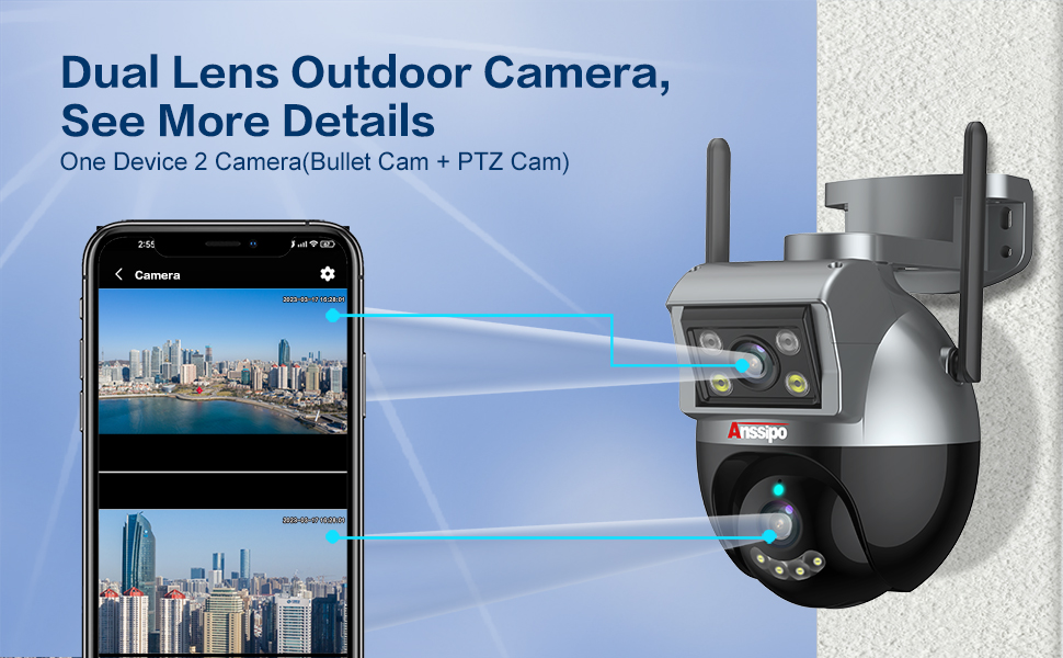 dual lens outdoor camera, one device with 2 cameras