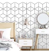 Removable Wallpaper White and Black Contact Paper for Cabinets Stripe Peel and Stick Wallpaper Se...