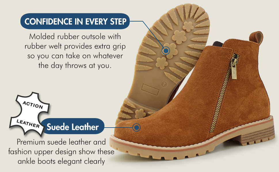 Hawkwell Women's Comfort Suede Leather Low Heel Zipe up Ankle Boots