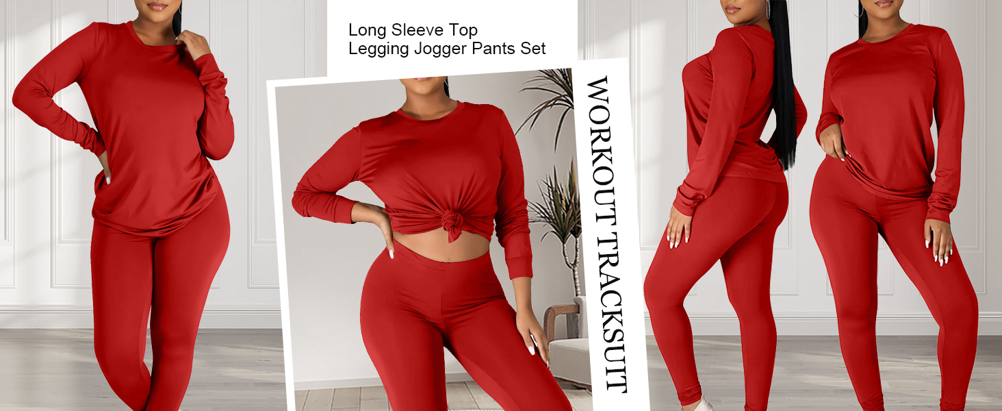 Kaximil Women's Workout Tracksuit 2 Piece Outfits Long Sleeve Top Legging Jogger Pants Set