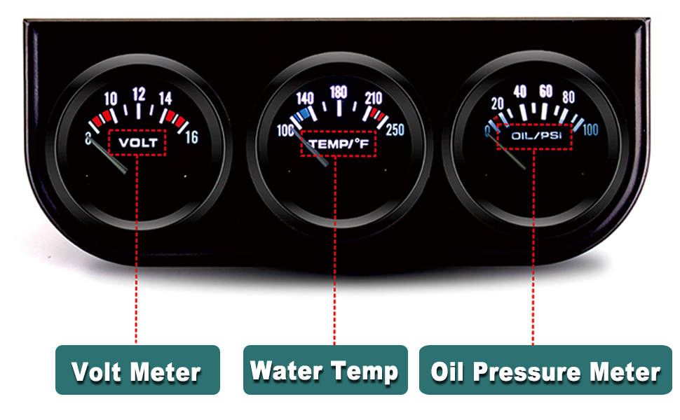 ARTILAURA 52mm Triple Gauge Set (Volt Meter+Water Temp+Oil Pressure