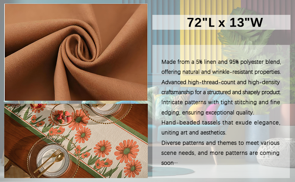 Beetozee 13×72 Inch Table Runner Tassels Series for Kitchen Dining Table Holiday Decoration