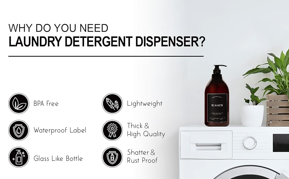 Calindiana Modern Farmhouse Bleach Liquid Laundry Detergent Dispenser for Laundry