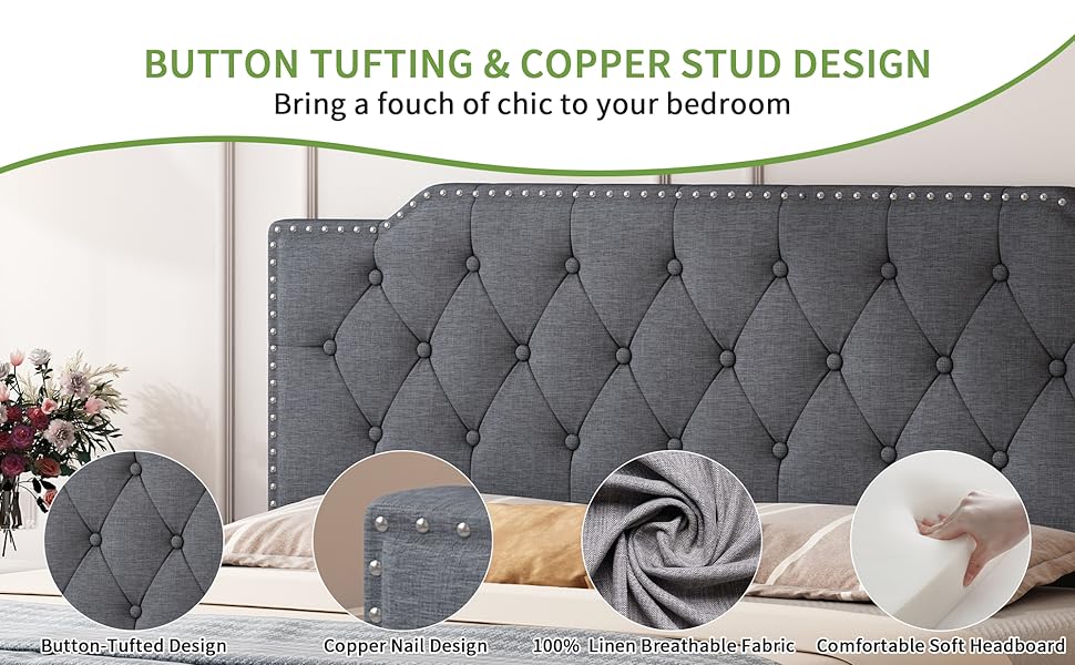 Ball & Cast Queen Bed Frame,Linen Upholstered Platform Bed