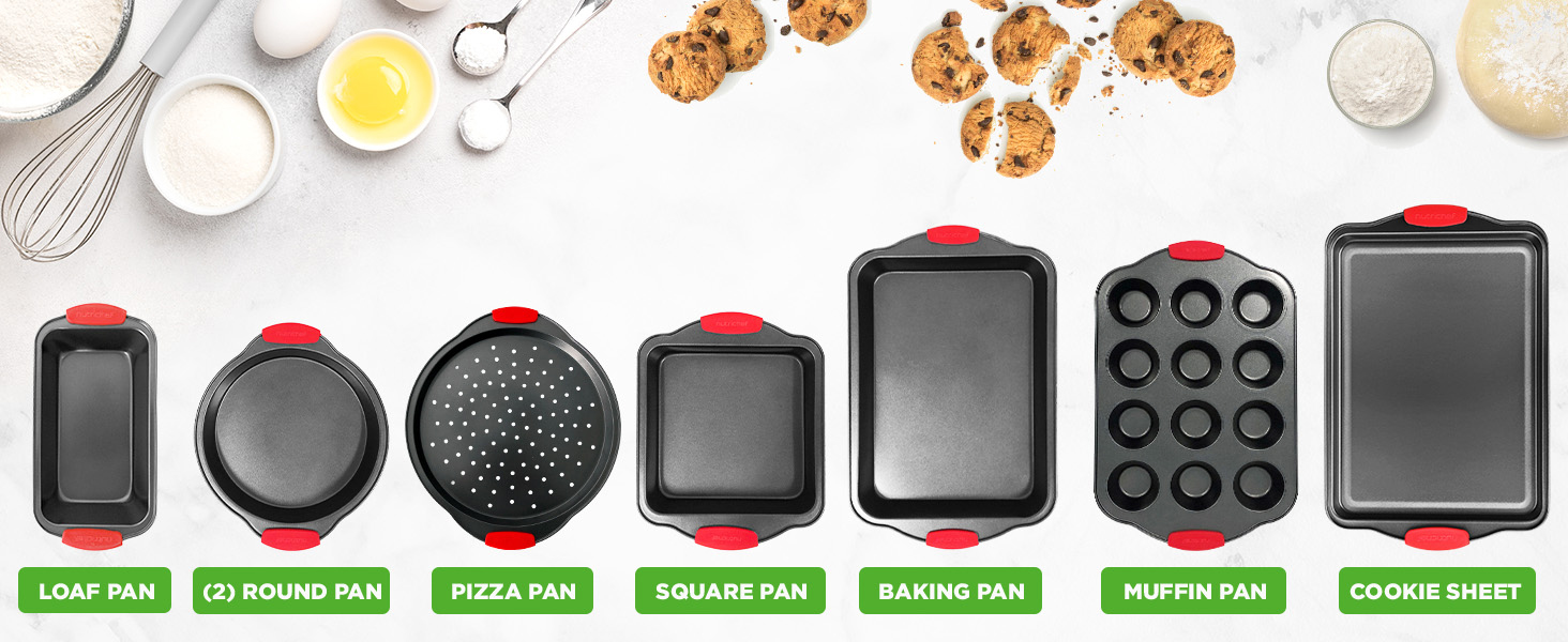 The 8-Piece Baking Pan Set offers complete high quality kitchenware for baking cake