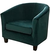 MIFXIN Tub Chair Slipcover 2-Piece Velvet Barrel Club Chair Covers with Cushion Cover Stretchy So...