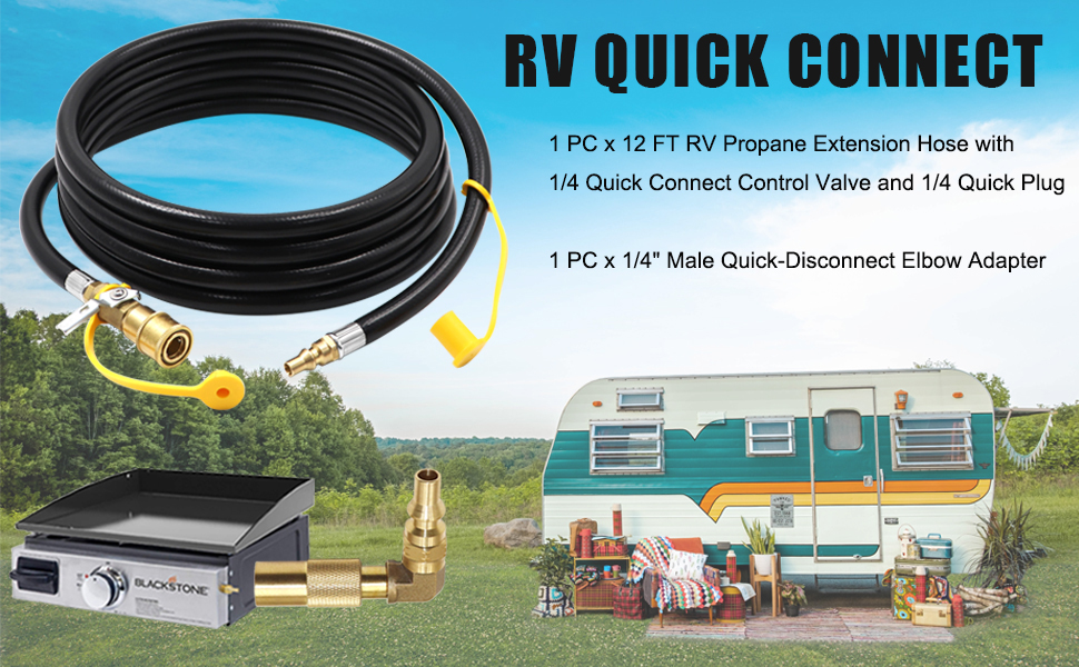 12FT QuickConnect RV Propane Hose with 1/4" Safety