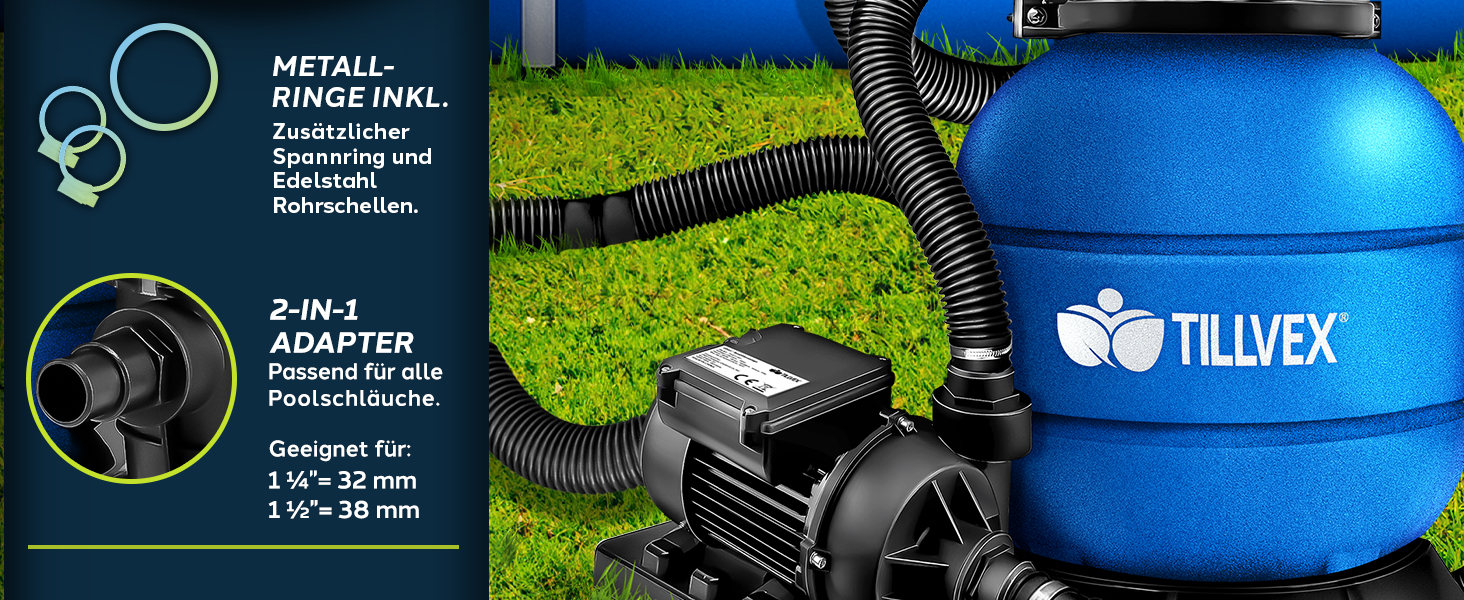 Tillvex® Sandfilteranlage Pool | Filteranlage 7-Wege Ventil & Adapter | Druckanzeige für Schwimmbecken (Blau)  
Tillvex® 49f76c16 87af 4c6c 8c24 E71a1b064a57. CR0,0,1464,600 PT0 SX1464 V1