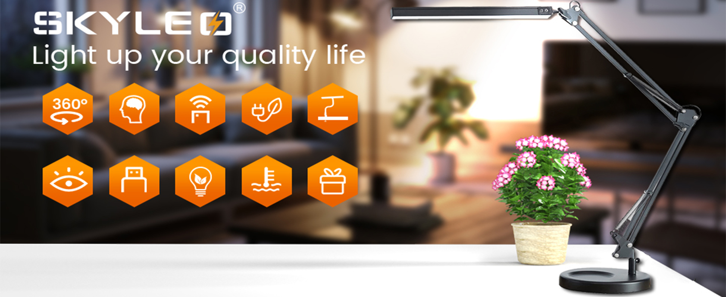 SKYLEO LED Desk Lap With Clip And Base - Eye Protection Desk Laps For