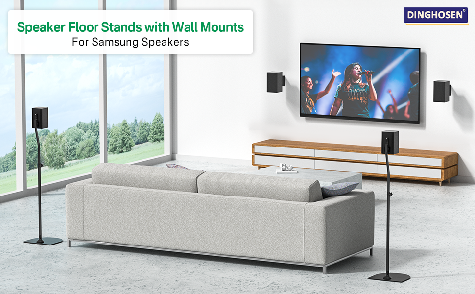 Height Adjustable Speaker Stands Pair for Samsung with Speaker Wall