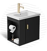 phiestina 20 Inch Pre-Assembled Floating Bathroom Vanity for Small Space, Wall-Mounted Black Cabi...