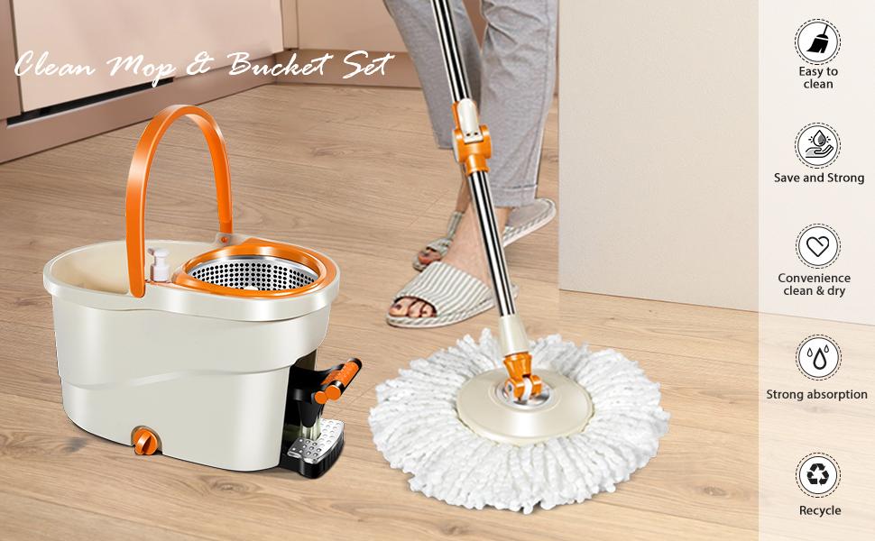 Masthome Mop and Buckets Sets, Spin Mop Bucket with Foot Pedal & 5