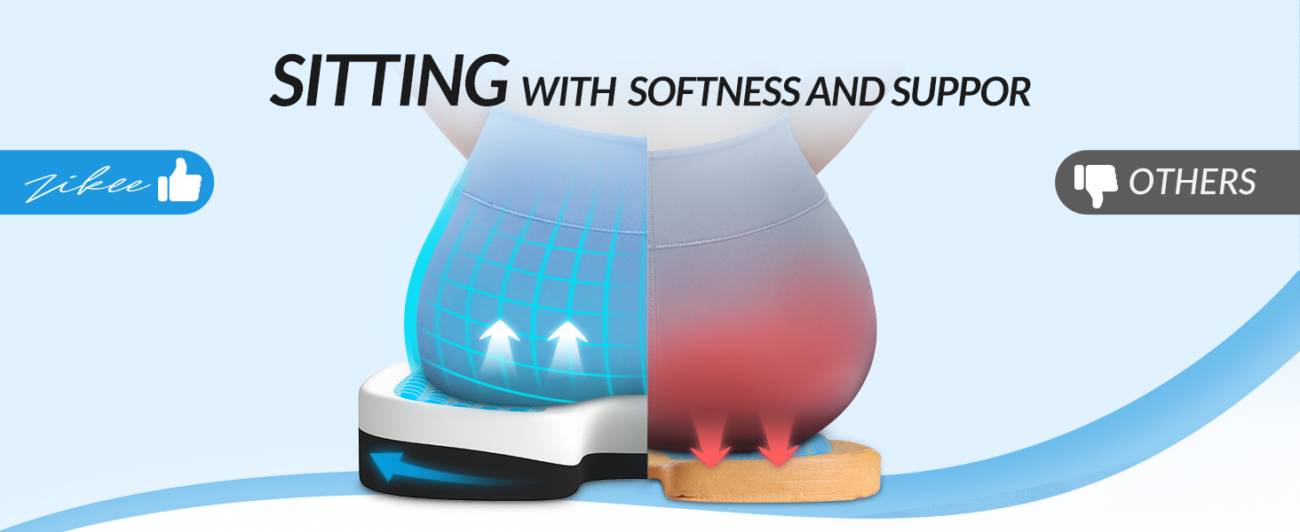 ZIKEE Triple Composite Gel Seat Cushion for Cooling