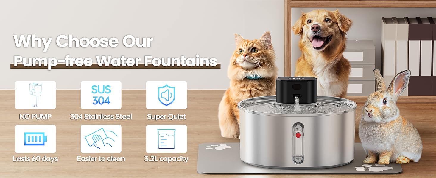 wireless stainless steel cat water fountain