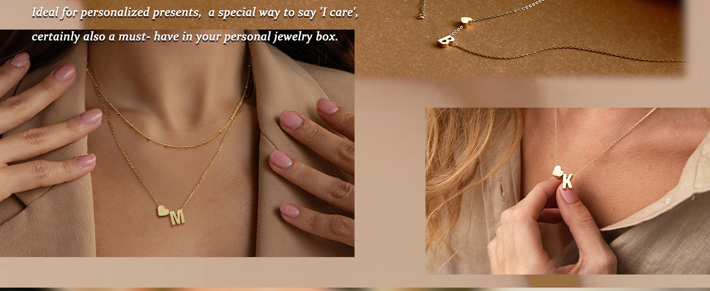 KRFY Gold Heart Initial Necklace for Women