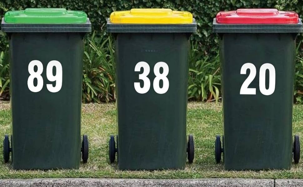 【Pack of 4】Shinny White Wheelie Bin Number (9) Self Adhesive Water