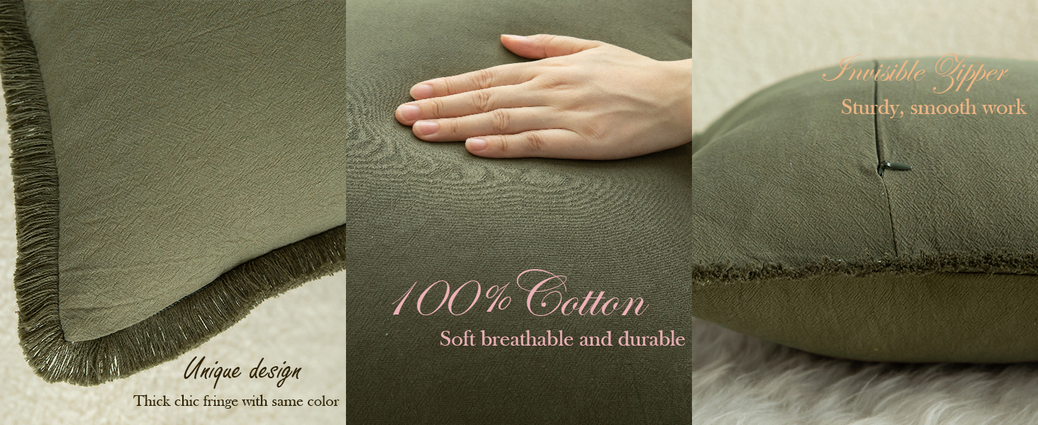 MANDIOO Set of 2 Neutral Cotton Fringe Throw Pillow Covers