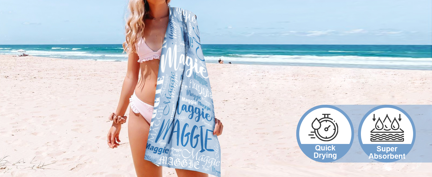 NIBESSER Personalized Beach Towels with Names for Kids Adults Microfiber Quick Dry