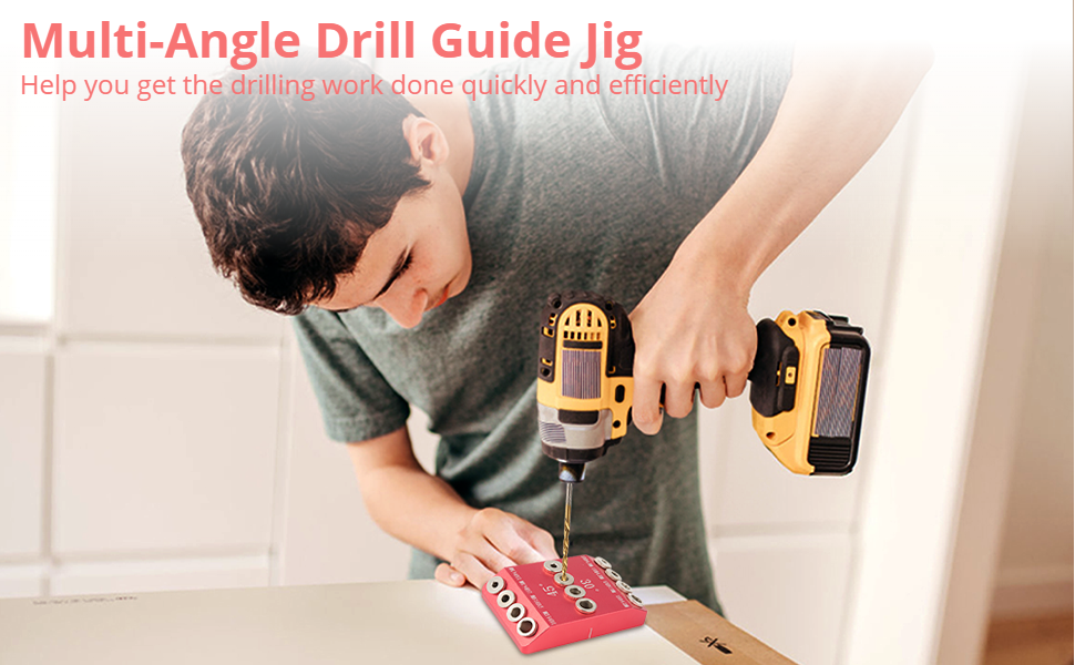 Angle Drill Guide Jig, 30°/ 45°/ 90°Drill Jig with 4Size Bits, AllMetal Drilling Jig for