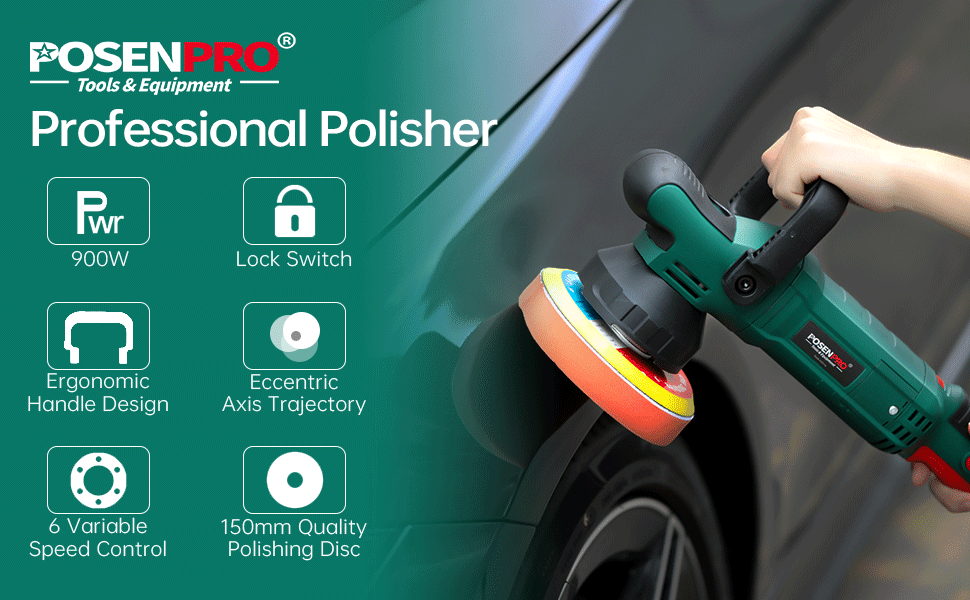 Dual Action Polisher Kit,POSENPRO Random Orbit Car Polisher and Buffers