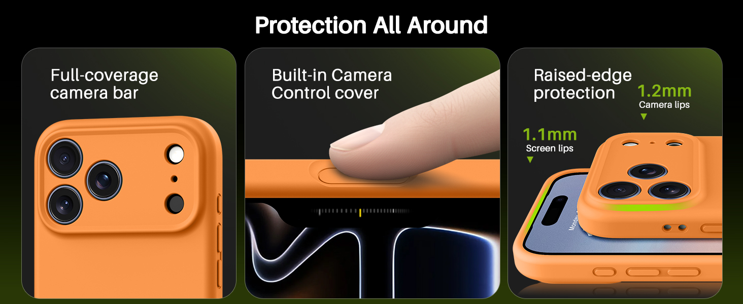 OTOFLY Magnetic Case for iPhone 17 Pro Max, Magsafe Compatible, Classic Liquid Silicone Mobile Phone Case, Built-in Camera Control Button, Anti-Scratch Microfiber Lining, Orange 18 Text written on it